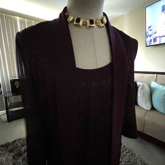 R & M Richards Women's Purple Metallic Open Front Jacket Plus Size 20W Wedding - Picture 3 of 14